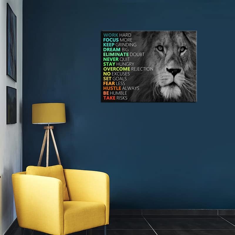 Inspirational Canvas Wall Art Animal Lion Positive Motivational Poster Canvas Painting Wall Art Framed Artwork Prints Picture for Living Room Office Gym [40''Wx 30''H]