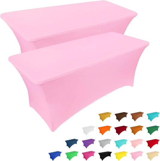 IVAPUPU 2 Pack 6FT Table Cloth for Rectangular Fitted Events Stretch Pink Table Covers Washable Spandex Tablecloth Protector for Party, Wedding, Cocktail, Banquet, Festival