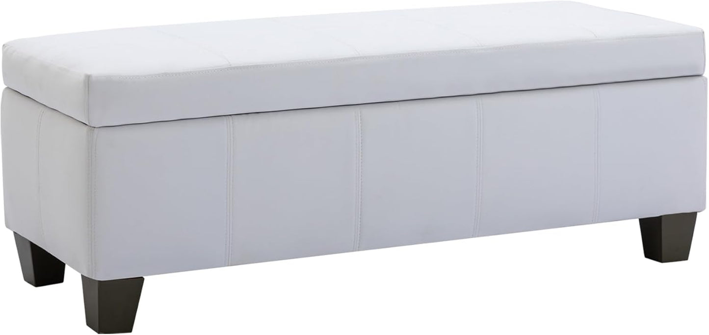 51 Inch Faux Leather Ottoman with Storage, End of Bed Bench with Large Storage, Rectangular Extra Long Bench for Bedroom and Living Room, White