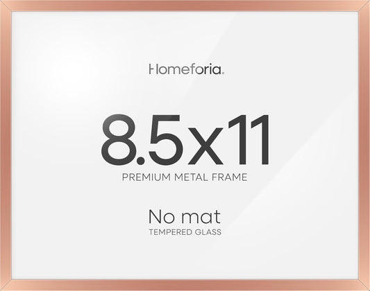 Homeforia 8.5x11 Diploma Frame Rose Gold, High End Metal 8.5 x 11 Certificate Frames, 11x8.5 Document Frames for Wall or Tabletop, 8.5 by 11 Award Letter Size Frame, Tempered Glass, Wall Kit, Set of 1