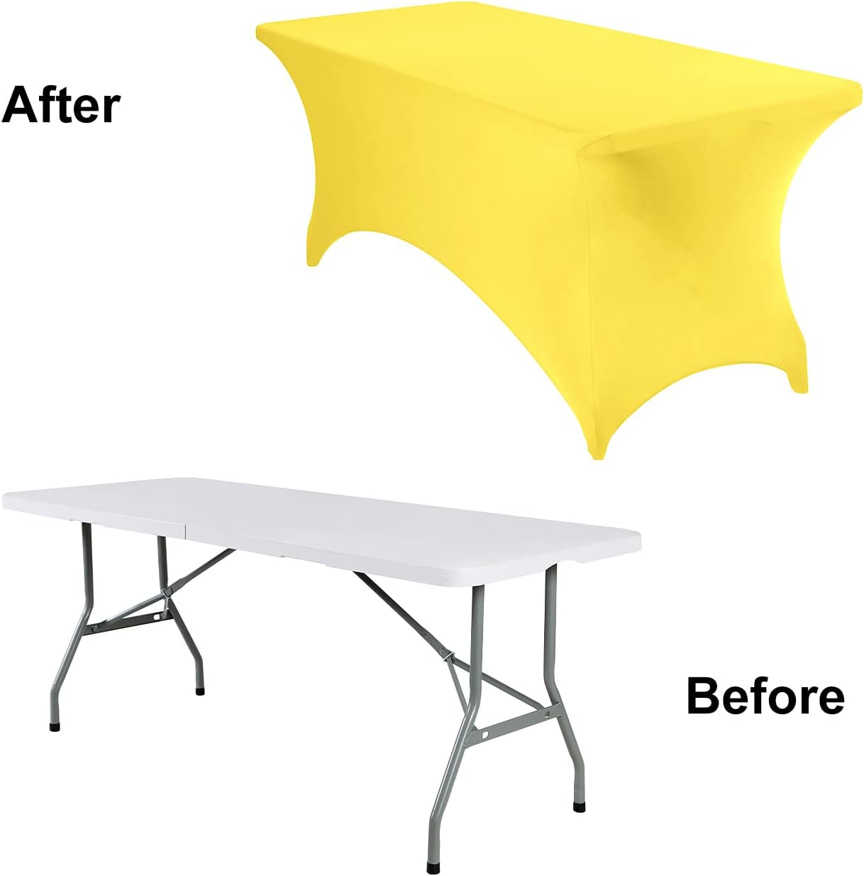 4Pack Spandex Waterproof Table Covers 6ft，Spandex 6ft Waterproof Table Cover for Party,Wedding, Banquet, and Events(Yellow)