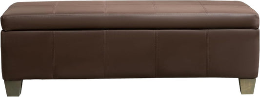 51 Inch Brown Faux Leather Ottoman with Storage, Rectangular Extra Long Bench, End of Bed Bench with Large Storage for Bedroom, Living Room