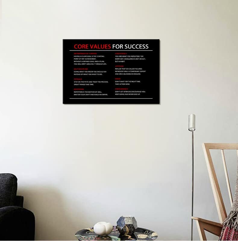 Inspirational Wall Art Core Values Quote Motivational Poster Inspiring Canvas Painting Prints Wall Pictures for Living Room Home Decor Framed Artwork [12''W x 18''H]