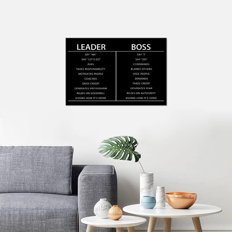 Inspirational Wall Art Boss Leader Difference Black Positive Canvas Poster Painting Prints Wall Pictures for Living Room Office Home Decor Framed Artwork [12''W x 18''H]