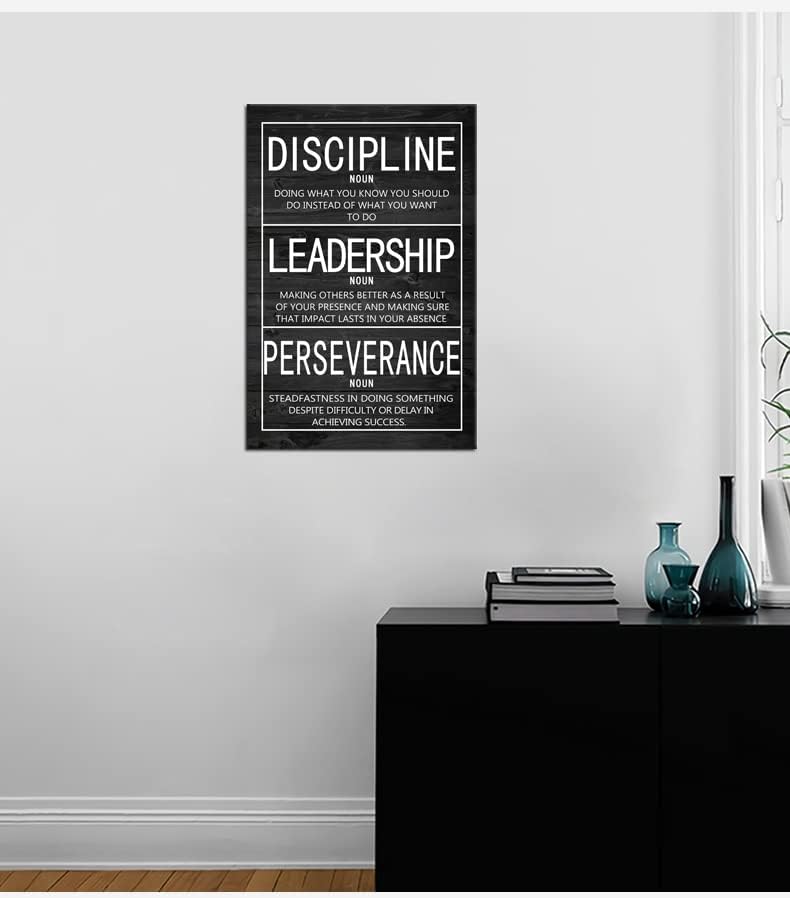 Inspirational Wall Art Discipline Noun Leadership Noun Perseverance Noun Canvas Painting Wall Art Positive Motivational Poster Framed Artwork Prints Picture for Living Room Office [12''Wx 18''H]