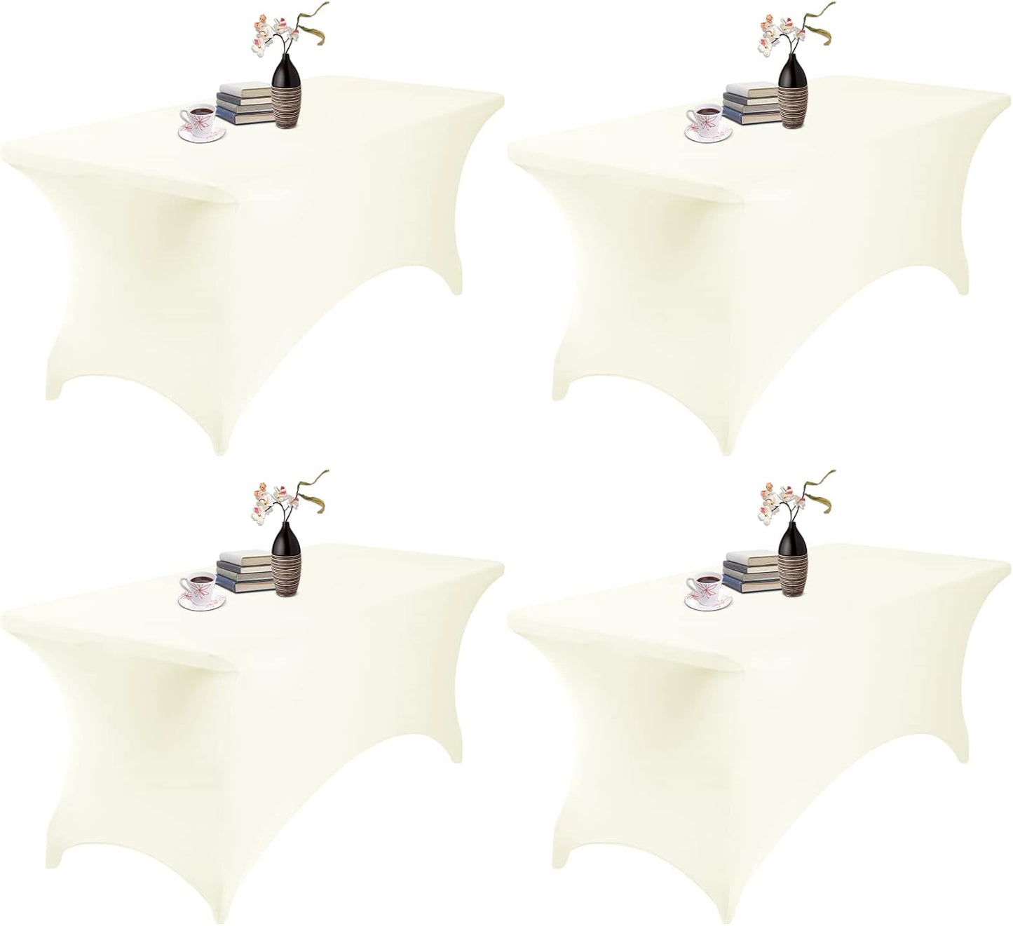 4Pack Spandex Waterproof Table Covers 6ft，Spandex 6ft Waterproof Table Cover for Party,Wedding, Banquet, and Events(Ivory)