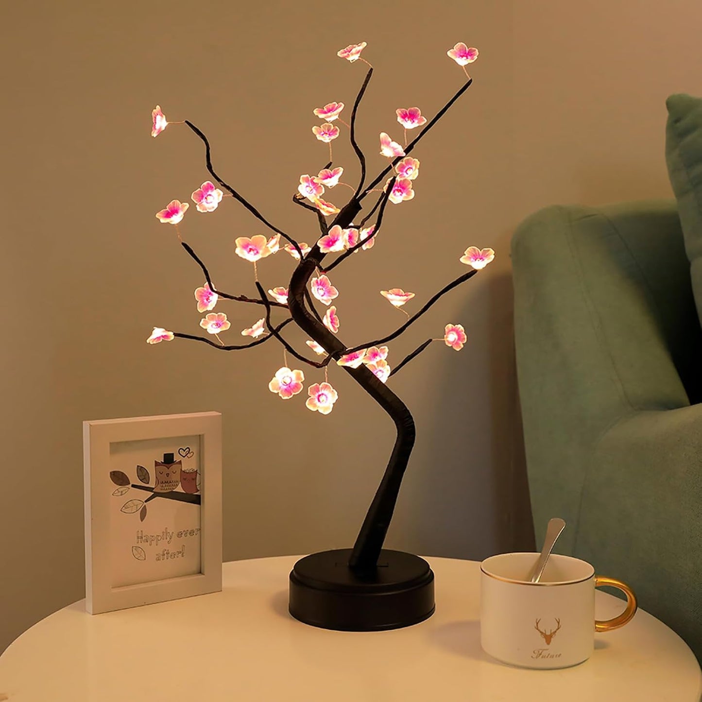36 LED Cherry Blossom Sparkly Fairy Spirit Tree Lights, Twinkling Tree 3AA&USB Powered, Tabletop DIY Artificial Tree Lamp for Bedroom Christmas Indoor Room Decor Lights (Warm White)