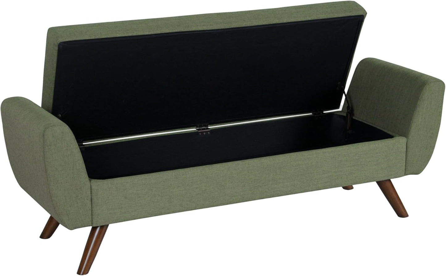 HomePop Modern Storage Bench with Wood Legs Home Décor|Bench with Storage for Living Room & Bedroom - Olive Green Woven