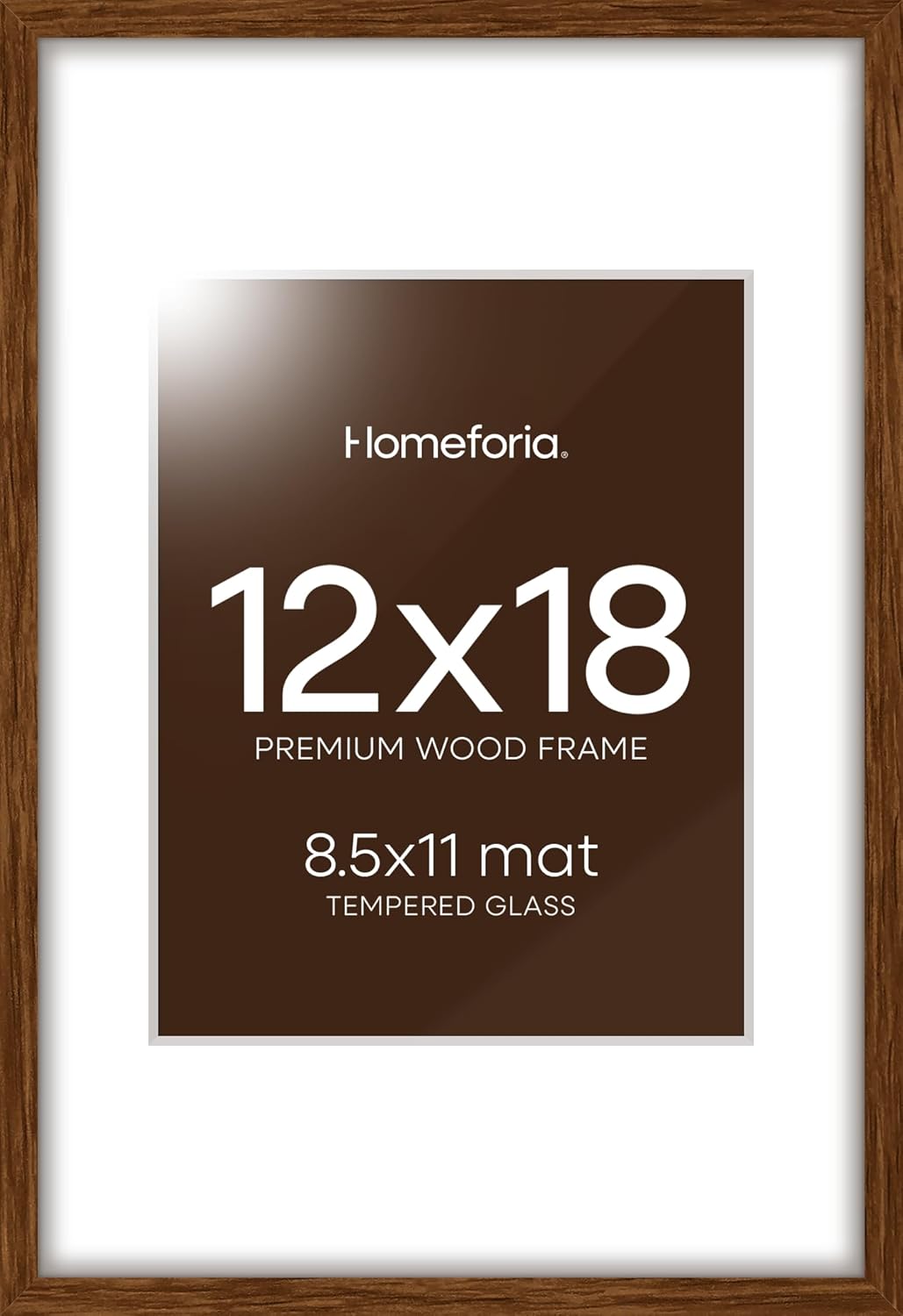 Homeforia 12 x 18 Walnut Wood Frame, High End Dark Oak 12x18 Brown Picture Frame with Mat 8.5x11 Photo, 12 x 18 Wooden Poster Frame Matted to 8.5 x 11, 18x12 Frames, Tempered Glass, Wall Kit, Set of 1