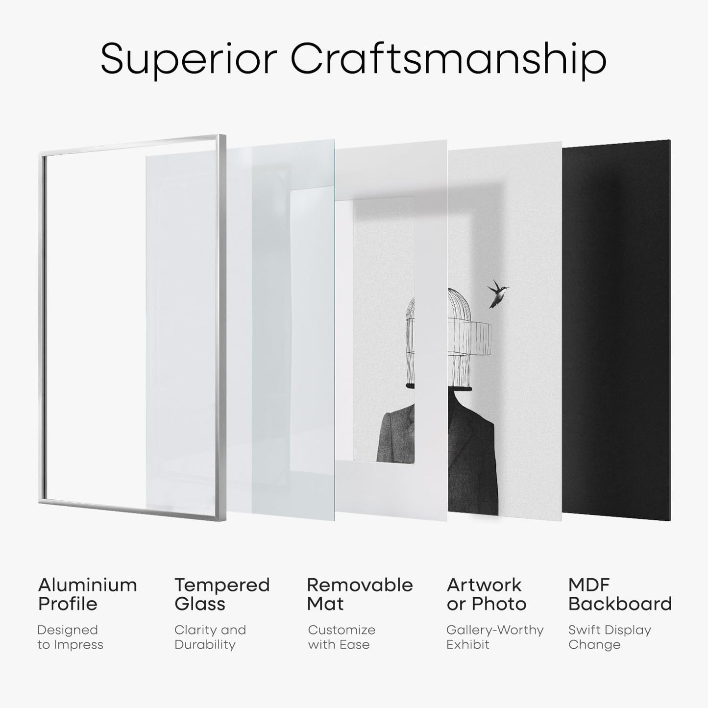 Homeforia 13 x 19 Frame Silver, High End Metal 13 x 19 Picture Frames with Mat 11 by 17 Photo, 13x19 Silver Poster Frame Matted to 11x17 Print, 19x13 Hanging Frames, Tempered Glass, Wall Kit, Set of 1