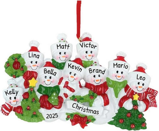 3D Snowman Family of 9 Ornament 2025 Personalized Family Christmas Ornaments 2025 | Snow People Personalized Tree Ornaments for Grandchildren, Siblings & Grandkids of Nine Ornament Snowmen Small Tree