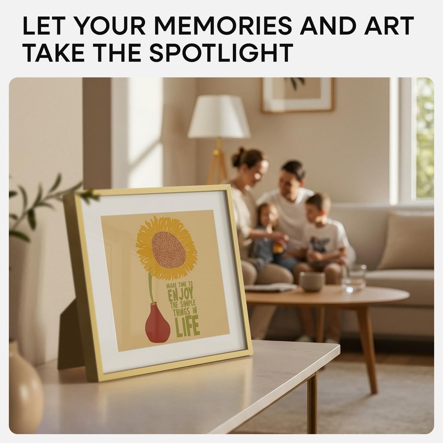 Homeforia Square 10x10 Gold Frame, High End Metal 10 by 10 Picture Frames with Mat 8 x 8, 10by10 Thin Poster Frame Matted to 8x8 inch Photo, Wall or Tabletop Frames, Tempered Glass, Wall Kit, Set of 1