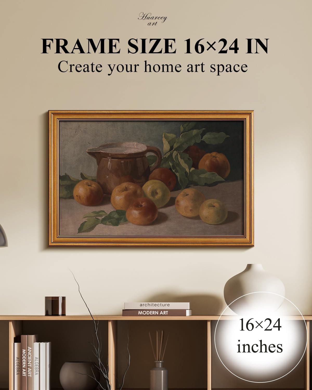 HUARCEY Gold Framed Vintage Wall Art for Living Room, Harvest Apples Still Life Oil Painting Artwork Shelf Decor Abstract Wall Pictures Large Prints Farmhouse Fruit Room Decor Bedroom Kitchen Bathroom