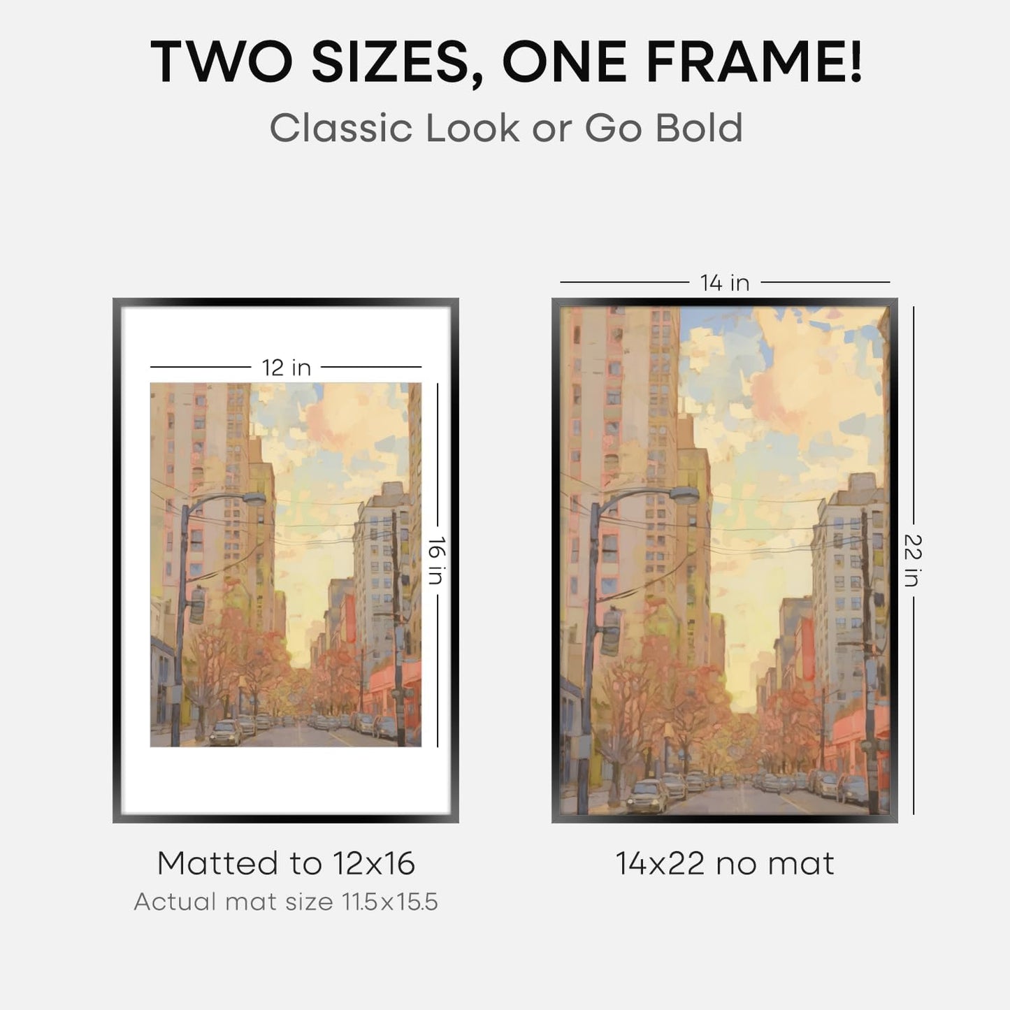 Homeforia 14x22 Picture Frame Black, High End Metal 14 x 22 Poster Frames with Mat 12 x 16 for Photo, 14x22 Black Frame Matted to 12x16 inch Print, 22x14 Thin Frame, Tempered Glass, Wall Kit, Set of 1
