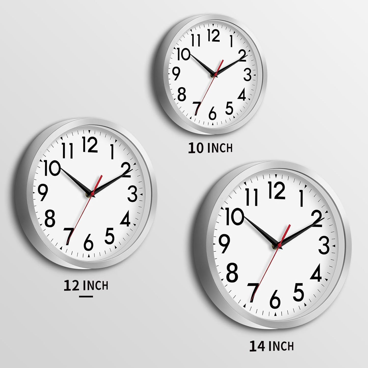 12 Inch Wall Clock Battery Operated Silent Non Ticking Analog Modern Decorative for Office Kitchen Outdoor Living Room Classroom Bedroom Bathroom School(Silver)