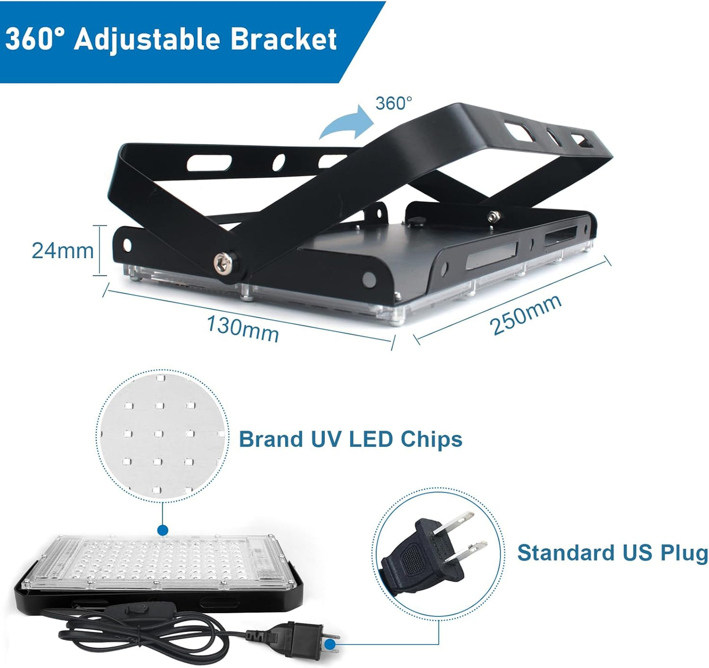 100W Black Lights, Blacklight Flood Light with Plug and Switch,for Glow Party, Halloween, Fluorescent Poster, Stage Lighting, Body Paint