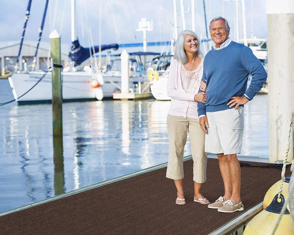 House, Home and More Indoor Outdoor Double-Ribbed Carpet Runner with Skid-Resistant Rubber Backing - Bittersweet Brown - 4 Feet x 15 Feet