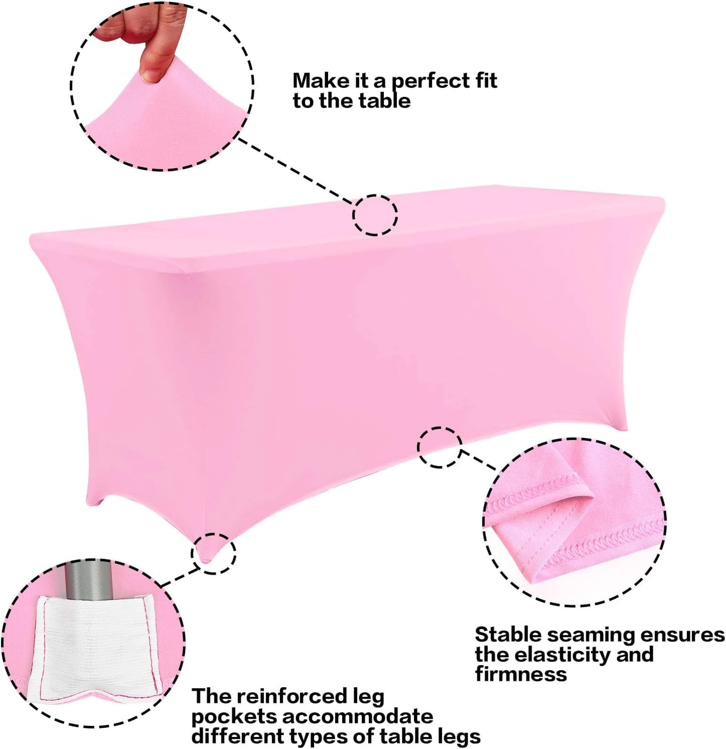 IVAPUPU 2 Pack 6FT Table Cloth for Rectangular Fitted Events Stretch Pink Table Covers Washable Spandex Tablecloth Protector for Party, Wedding, Cocktail, Banquet, Festival