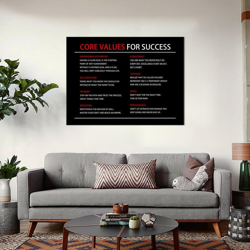 Inspirational Wall Art Motivational Core Values for Success Canvas Poster Print Artwork Picture Painting Wall Decor for Modern Home Bedroom Office ClassRoom Ready to Hang [30''Wx 40''H]