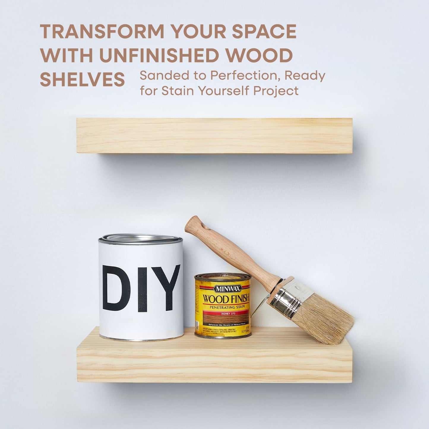 Homeforia 12 inch Natural Floating Shelf, High End Solid Real Wood 12inch Small Floating Shelves for Wall Mounted, Natural Wooden Floating Shelves, Heavy Duty Bracket, 12 X 6.5 X 1.75 in, Set of 4