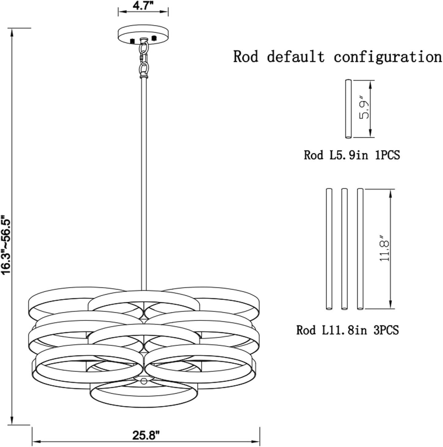 6-Light Modern Farmhouse Chandeliers for Dining Room, Rustic Multiple Rings Pendant Lighting, Industrial Metal Round Chandelier for Kitchen Entryway, Black with Gold Interior