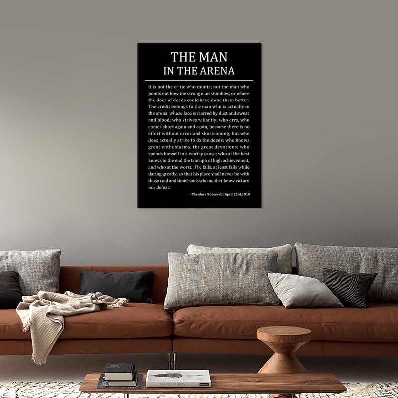 Inspirational Canvas Wall Art for Office The Man In The Arena Motivational Poster Theodore Roosevelt Quotes Prints Artwork for Living Room Home Decor Painting Stretched and Framed [30''Wx 40''H]