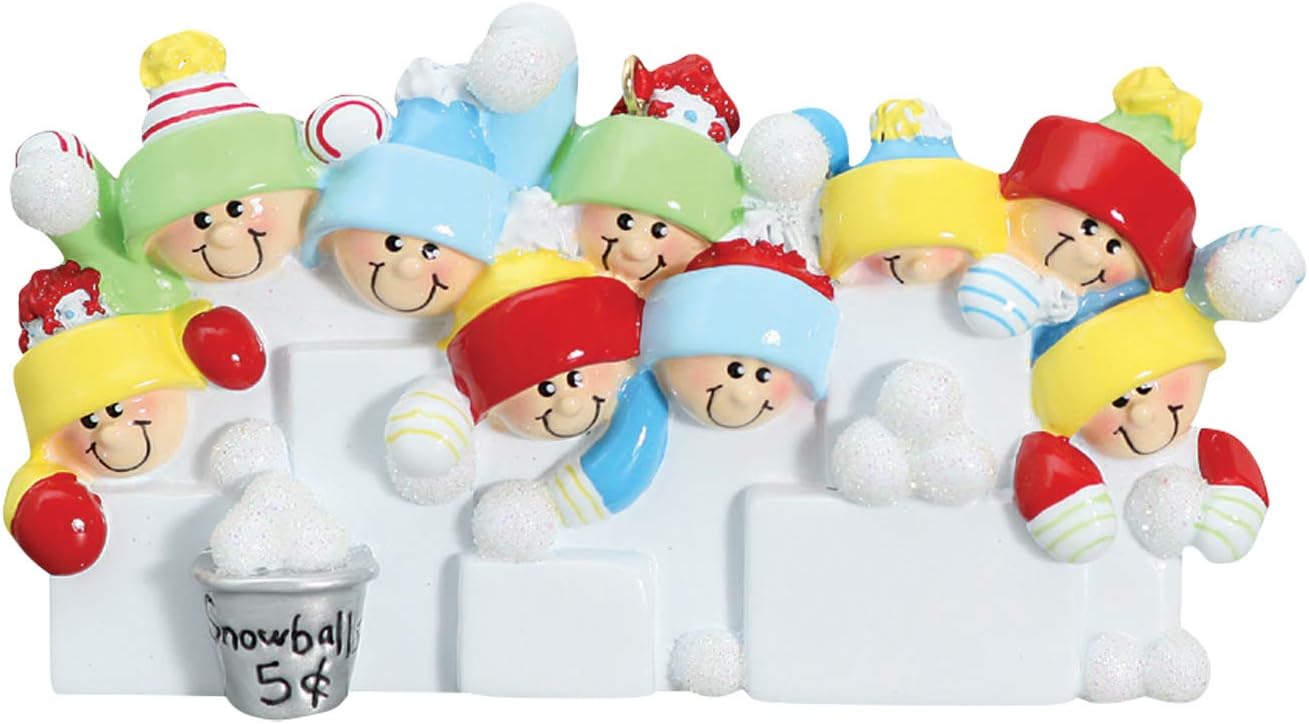 3D Snowball Fight Family of 9 Ornament 2025 Personalized Family Christmas Ornaments 2025 | Snowman Winter Holiday Personalized Tree Ornaments for Grandchildren, Siblings & Grandkids of Nine Ornament