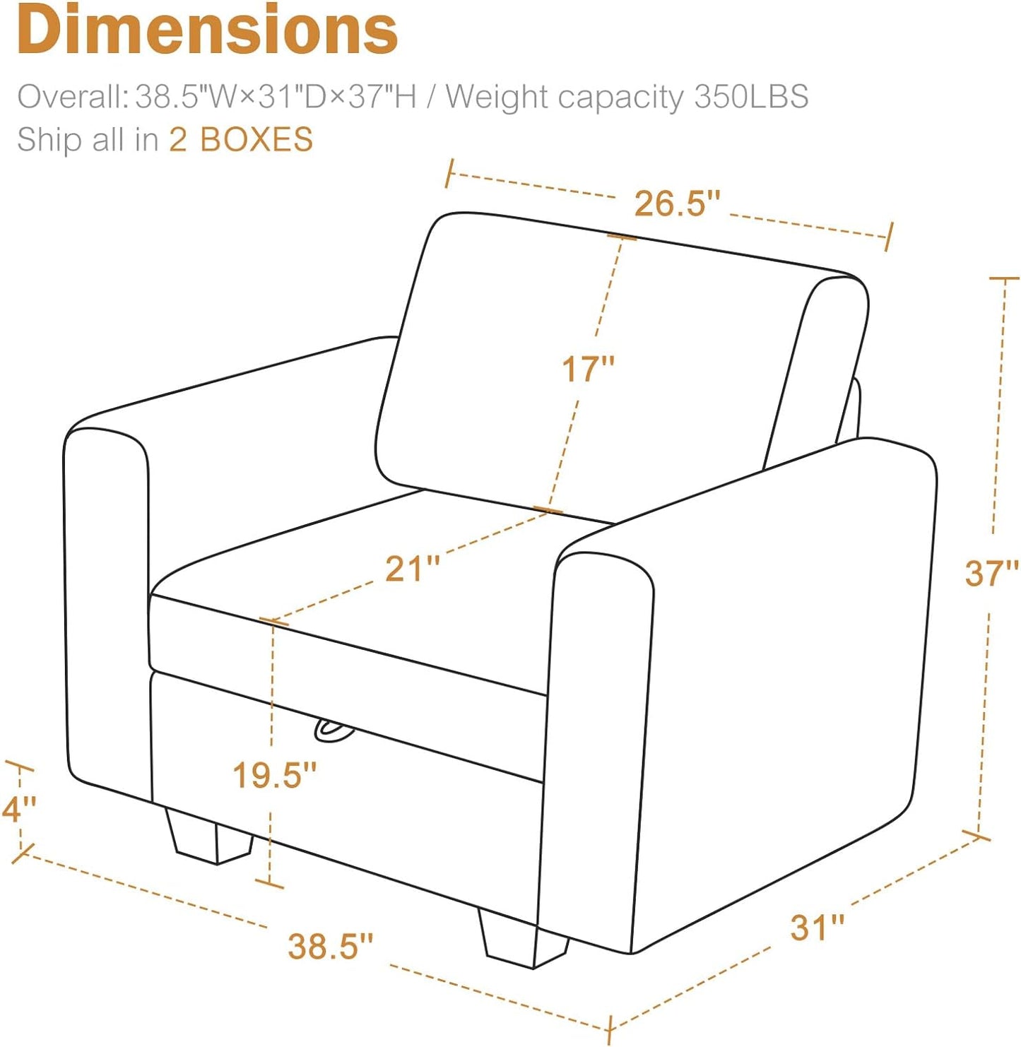 38.5 Oversized Accent Chair with Storage Green Corduroy, Single Modern Accent Sofa Chair with Arms for Apartment Living Room (21" Deep Seat)