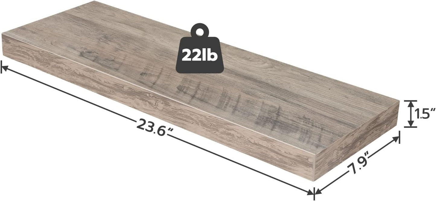 HOOBRO Floating Shelves, Wall Shelf Set of 2, 23.6 Inch Hanging Shelf with Invisible Brackets, for Wall Decor in Bathroom, Bedroom, Toilet, Kitchen, Living Room, Office, Greige BG60BJ01G1