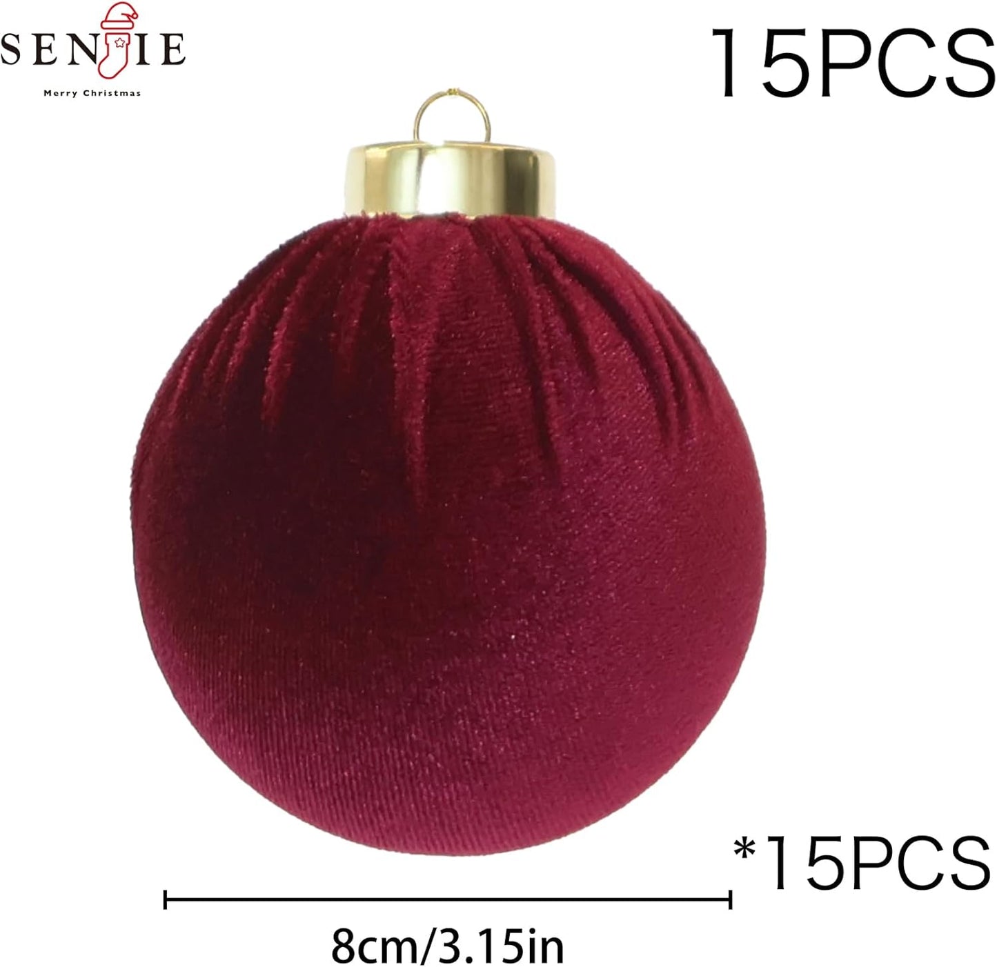 3.15inch Burgundy Velvet Ornaments for Christmas Tree, 15pcs Flocked Christmas Ornaments Decorations Balls Set Decor