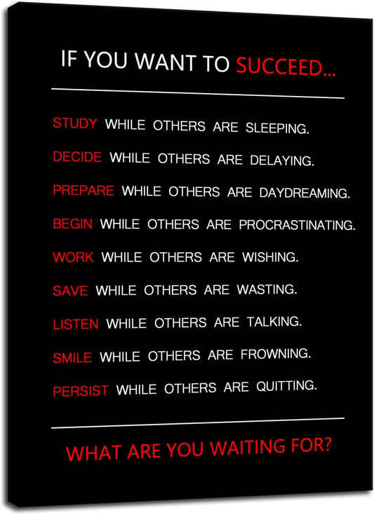 If You Want to Succeed Inspirational Canvas Wall Art for Office Motivational Painting Positive Entrepreneur Quotes Poster Pictures Print Wall Decor Artwork for Living Room Framed [18''Wx 24''H]