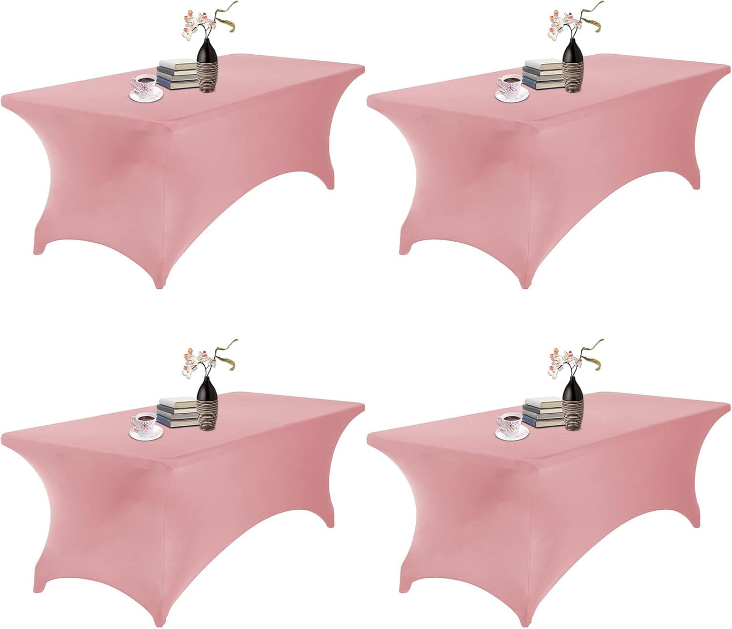 4Pack Spandex Waterproof Table Covers 8ft，Spandex 8ft Waterproof Table Cover for Party,Wedding, Banquet, and Events(Dusty Pink)