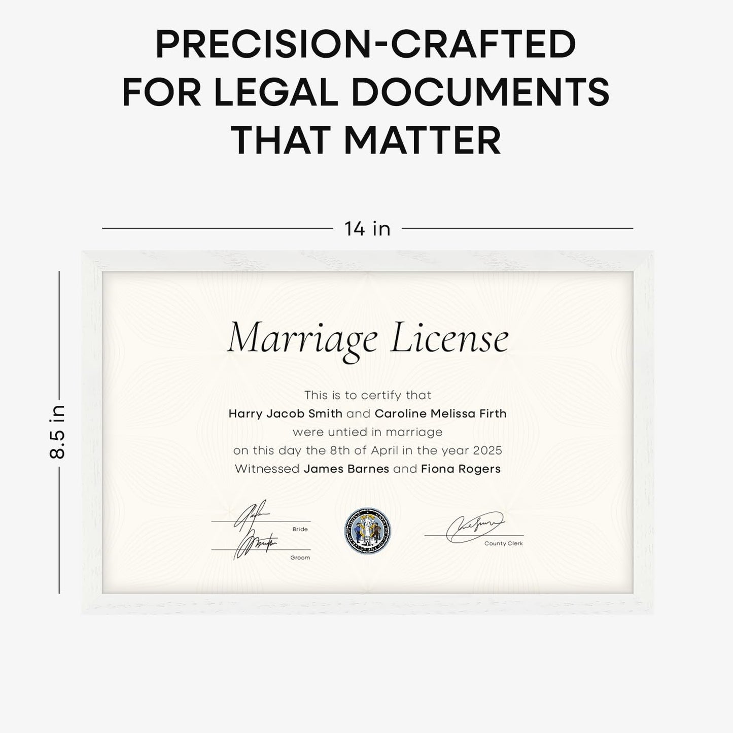 Homeforia 8.5x14 Marriage License Frame White, High End Oak 8.5x14 Certificate White Wood Frames, 8.5by14 Wooden Frame for Wall & Tabletop, 8.5 by 14 Picture Frames, Tempered Glass, Wall Kit, Set of 1