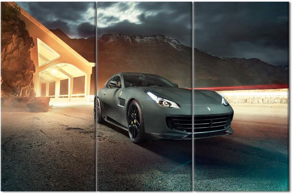 3 Piece Modern Framed Landscape Artwork Giclee Canvas Prints Sports car Pictures Paintings on Canvas Wall art for Living Room Bedroom Home Office Decorations Ready to Hang - 28 x 14inch x 3 Panels
