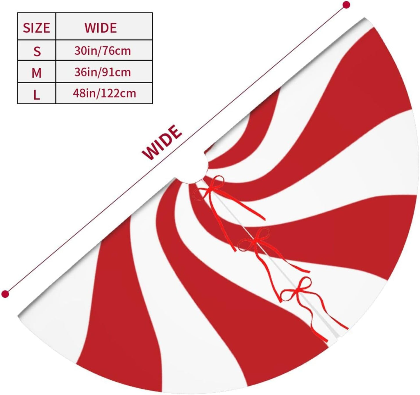 48" Large Christmas Tree Skirt, Red and White Peppermint Candy Round Pattern Tree Mat Base Cover for Xmas Festive Holiday Party Decoration Ornaments