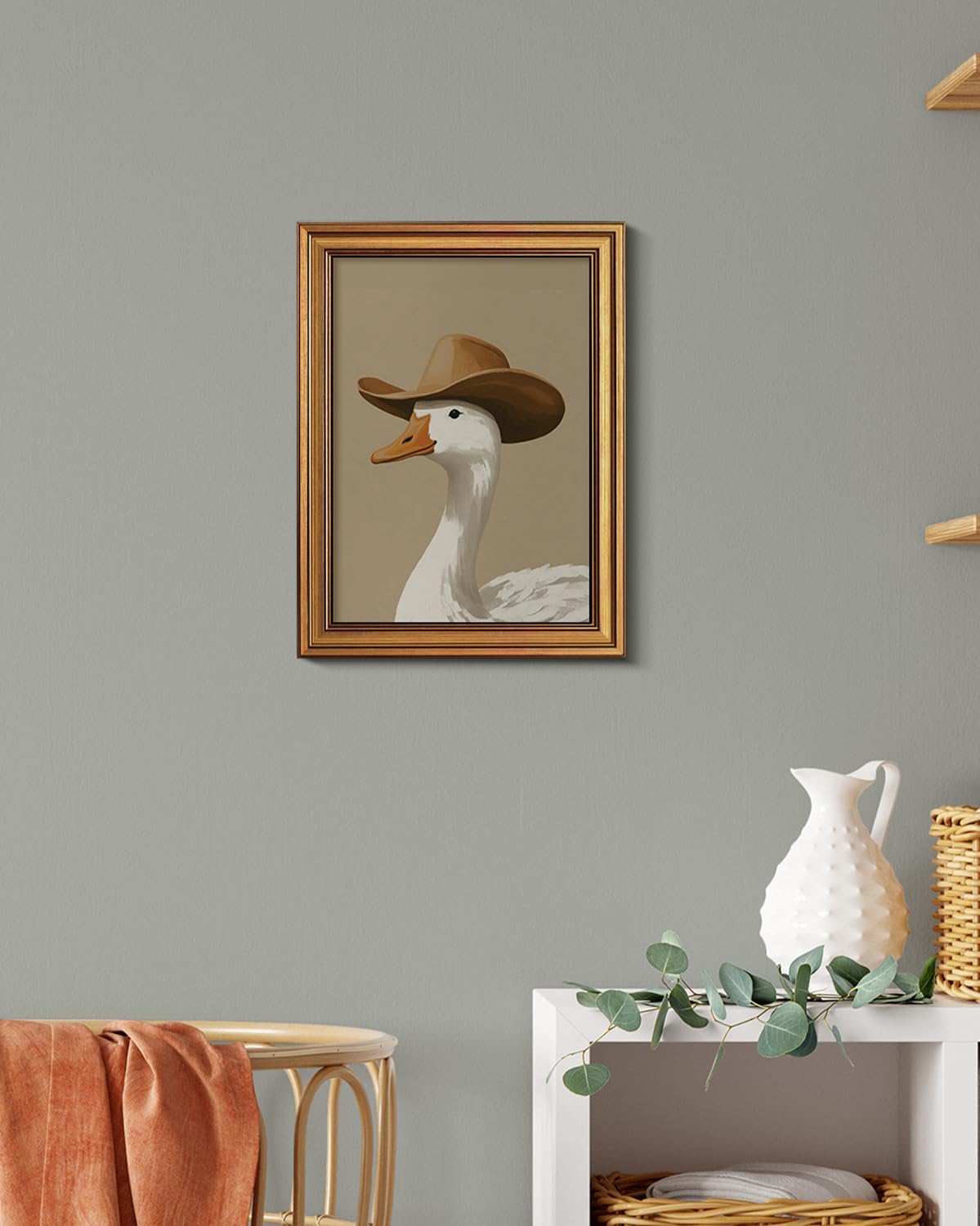 HUARCEY Gold Framed Vintage Wall Art for Living Room, Trendy Duck Canvas Print Wall Decor Maximalist Eclectic Artwork Gallery Picture Oil Painting Boho Western Cowboy Decor Bedroom Bathroom 12"x16"