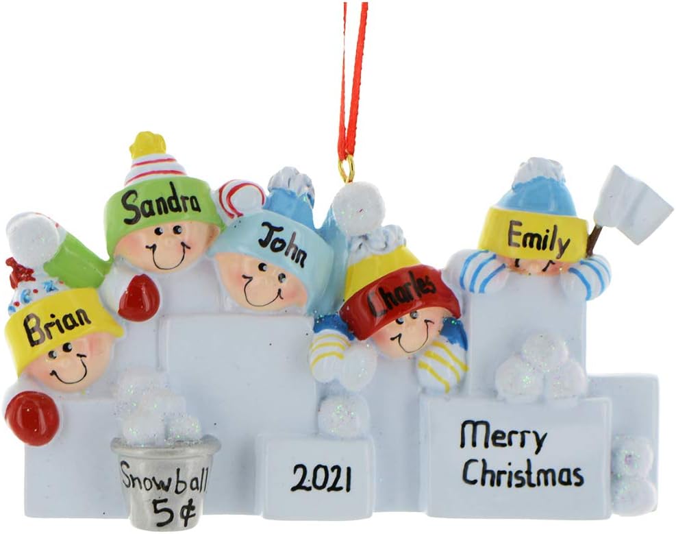 3D Snowball Fight Family of 5 Ornament 2025 Personalized Family Christmas Ornaments 2025 | Snowman Winter Holiday Personalized Tree Ornaments for Grandchildren, Siblings & Grandkids of Five Ornament