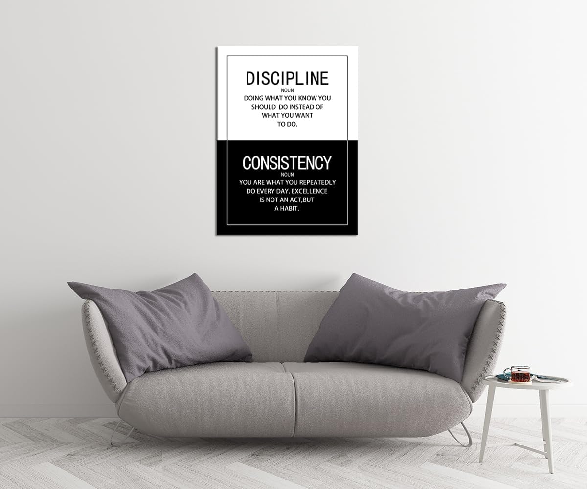 Inspirational Wall Art for Office Discipline Consistency Noun Motivational Posters Picture Prints Canvas Modern Home Decor Painting Artwork for Stretched and Framed Ready to Hang [30''W x 40''H]