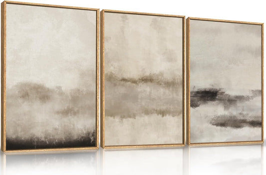 HPINUB Large Abstract Framed Canvas Wall Art Set,Minimalist Beige Gray Pastel Watercolor Wall Decor,Modern Illustration Neutral Art Painting for Living Room,Bedroom,Dining Room,Office -16"x24"x3