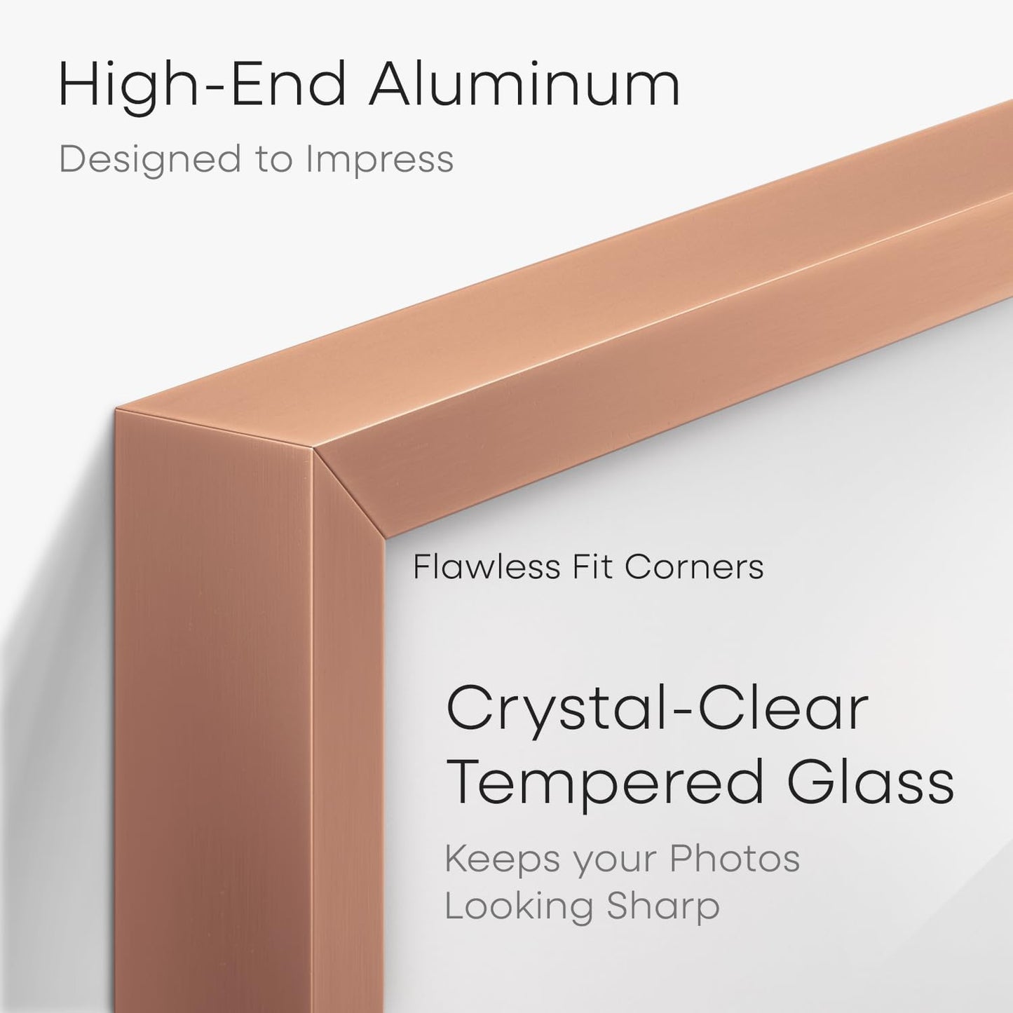 Homeforia 8x12 Picture Frame Rose Gold, High End Metal 8 x 12 Poster Frames with Mat 6 by 8 Photo, 12x8 Frame Matted to 6x8 inch Print, 8by12 Wall or Tabletop Frame, Tempered Glass, Wall Kit, Set of 1