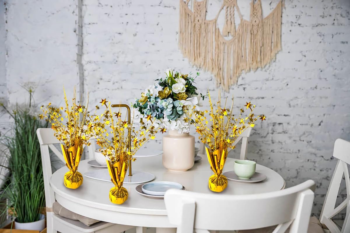 12 Pack Metallic Foil Spray Centerpiece Star Table Decoration Burst Table Centerpieces for Birthday Wedding Anniversary Graduation Holiday Party Supplies Decor, Gold