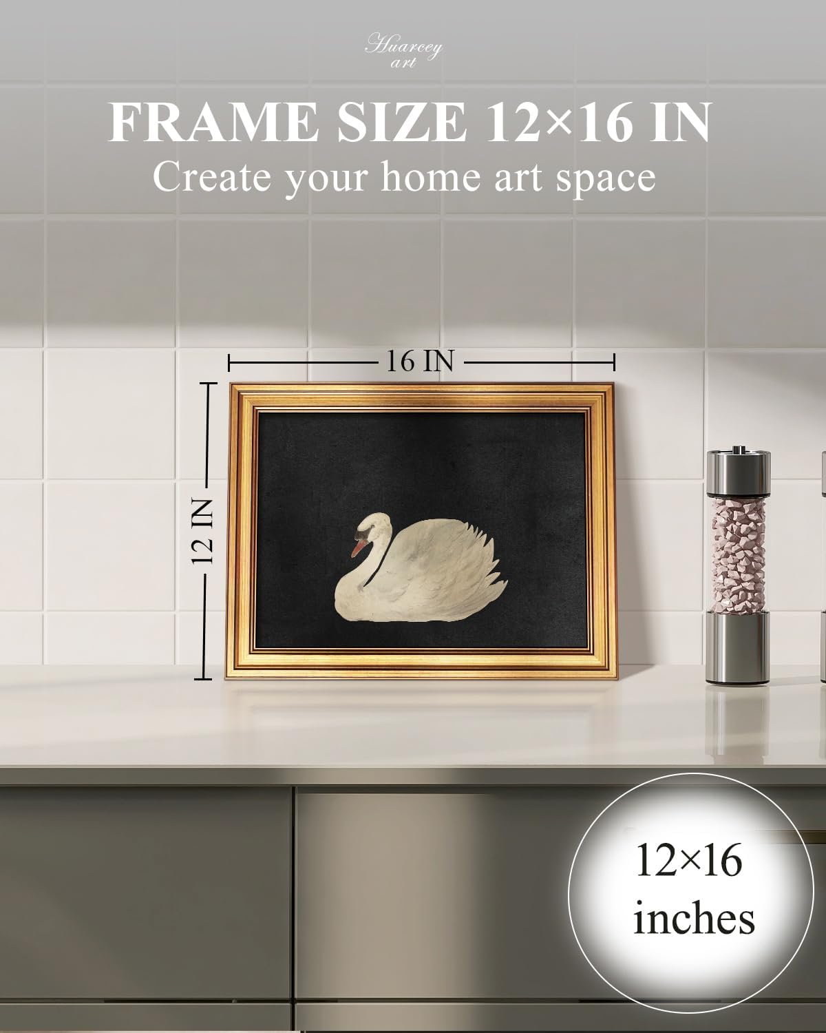HUARCEY Gold Framed Vintage Wall Art for Living Room, Grace Swan Art Painting Pictures Rustic Animal Bathroom Prints Farmhouse Wall Decor Canvas Swan Shelf Decor for Kitchen Bedroom (Zwaan 12"x16")