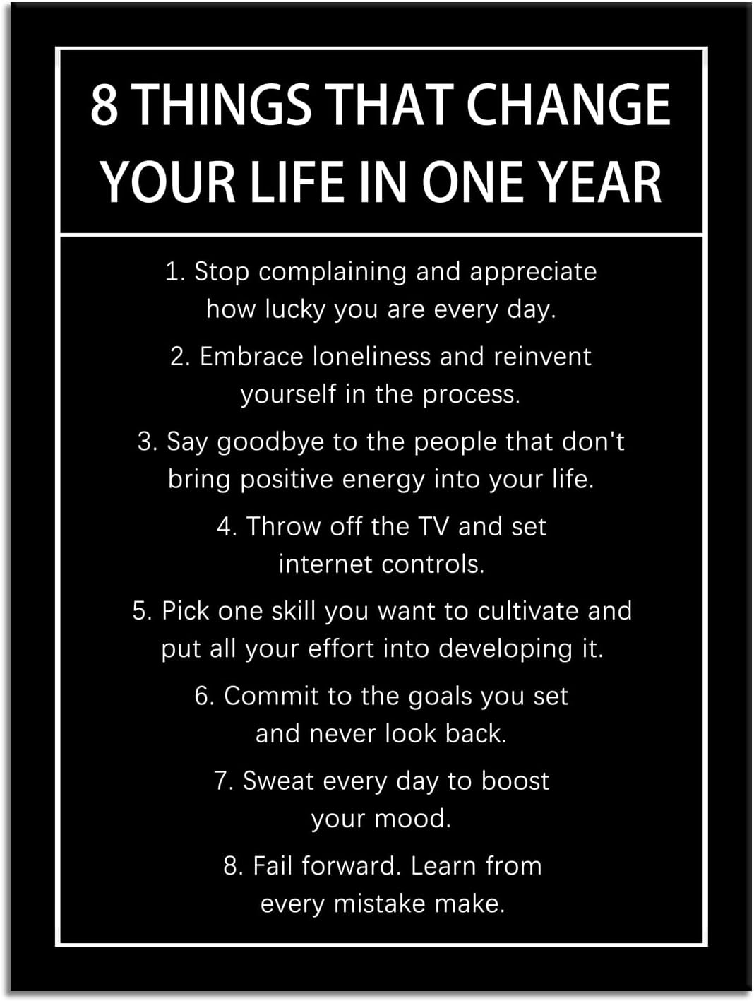 Inspirational Poster 8 Things That Change Your Life In One Year Motivational Canvas Wall Art Quotes Wall Decor Print Artwork for Office Living Room Painting Stretched and Framed [30''Wx 40''H]