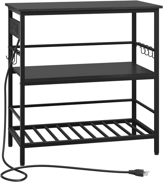 IBUYKE Kitchen Island with Storage, Bakers Rack with Power Outlet,Microwave Stand with Large Worktop,Rolling Bar Cart for Home, Outdoor, Kitchen,Black TMJ029B