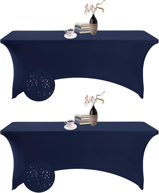 2Pack Spandex Waterproof Table Covers 6ft，Spandex 6ft Waterproof Table Cover for Party,Wedding, Banquet, and Events(Navy)