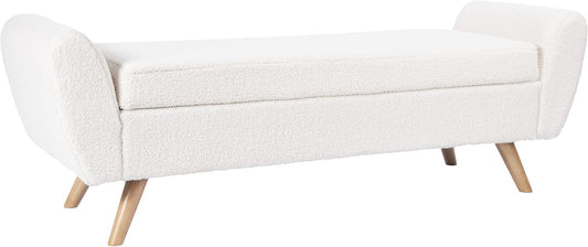 HomePop Modern Storage Bench with Wood Legs Home Décor|Bench with Storage for Living Room & Bedroom - Sherpa Cream