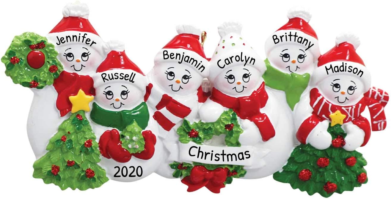 3D Snowman Family of 6 Ornament 2025 Personalized Family Christmas Ornaments 2025 | Snow People Personalized Tree Ornaments for Grandchildren, Siblings & Grandkids of Six Ornament Snowmen Small Tree