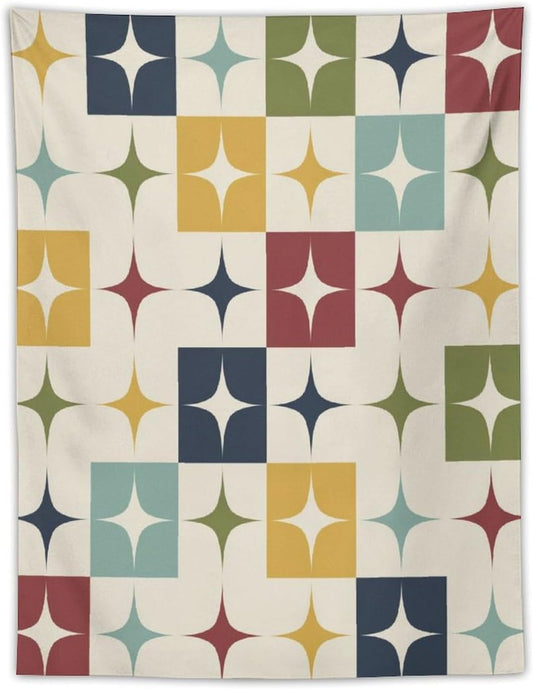 ICMOLYYENLO Boho Medieval Cat Tapestry, Abstract Atomic Starburst Geometric Aesthetic Art Wall Hanging For Bedroom Living Room Dormitory 60x80 Inches