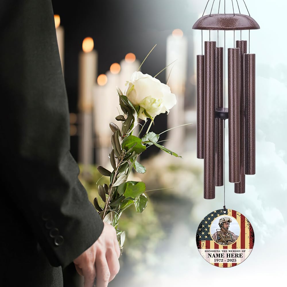 36inch Personalized Wind Chimes, Memorial Wind Chimes for US Veteran, Wind Chime for Loss of Loved Dad/Mom, Sympathy Memorial Gifts, Thank You Veteran Solider