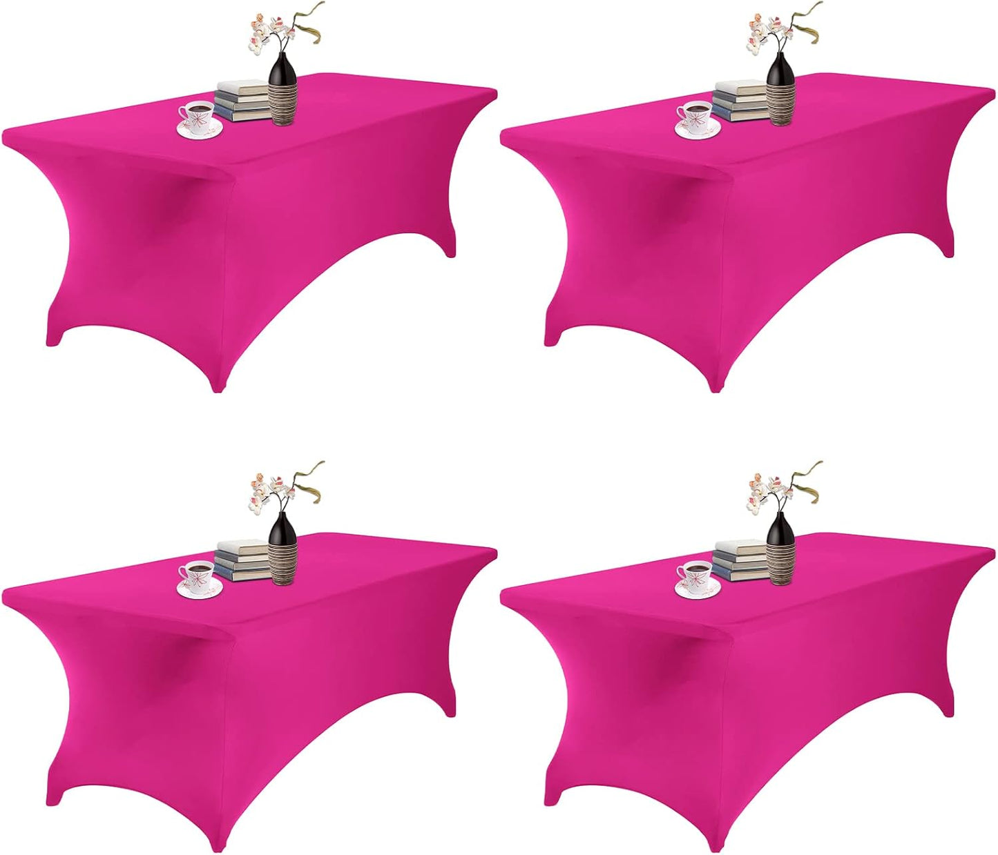 4Pack Spandex Waterproof Table Covers 8ft，Spandex 8ft Waterproof Table Cover for Party,Wedding, Banquet, and Events(Fuchsia)